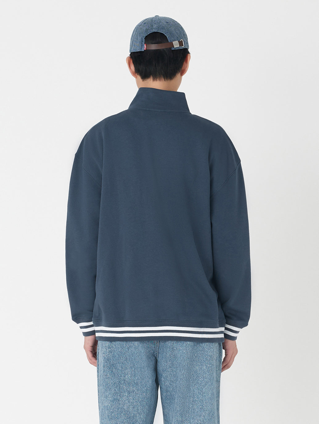 ハーフジップスウェットシャツ ブルー WILBOUR STRIPE