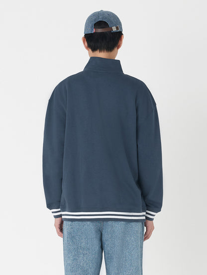 ハーフジップスウェットシャツ ブルー WILBOUR STRIPE