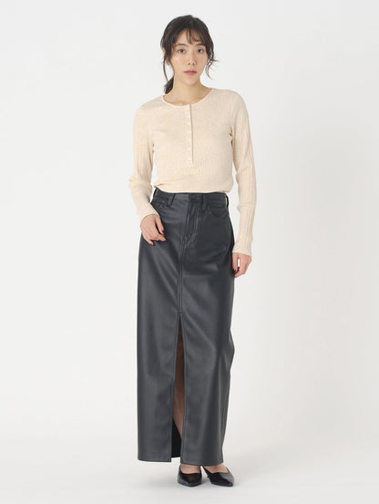 アンクル カラムスカート ブラック LEATHER NIGHT