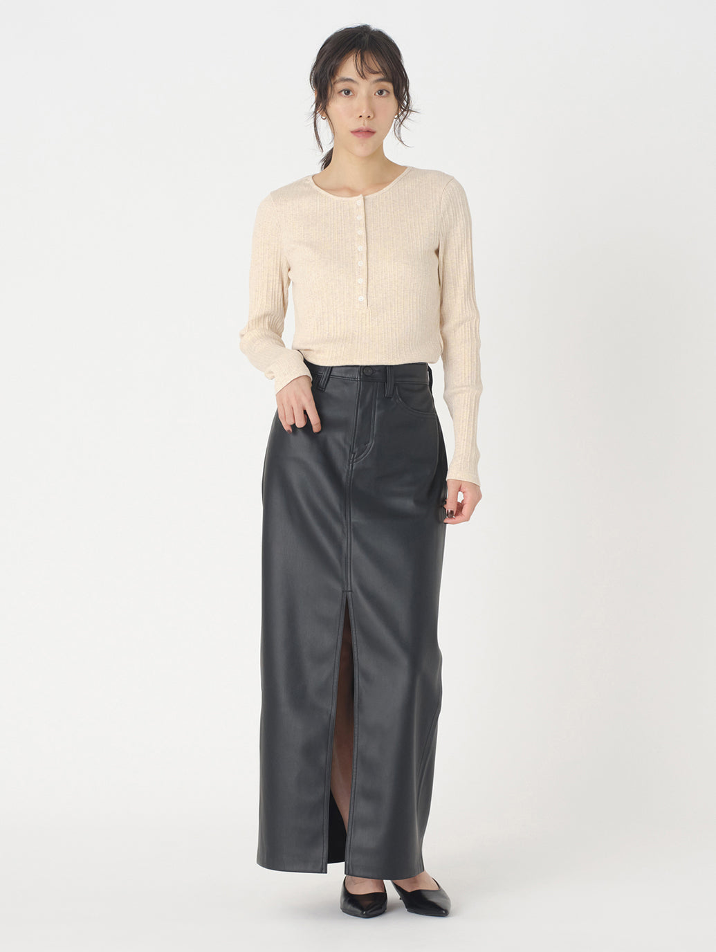 アンクル カラムスカート ブラック LEATHER NIGHT