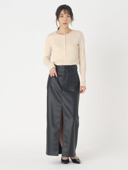 アンクル カラムスカート ブラック LEATHER NIGHT