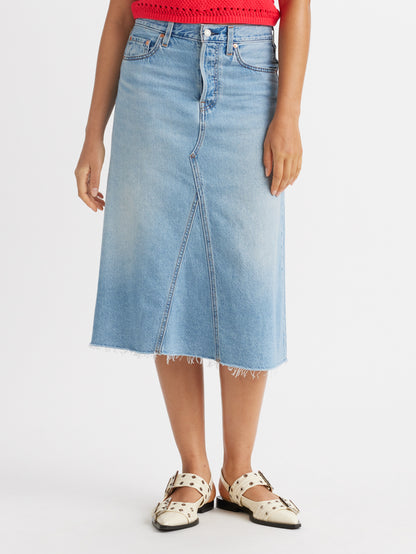 ハイライズ Aラインスカート ライトインディゴ
