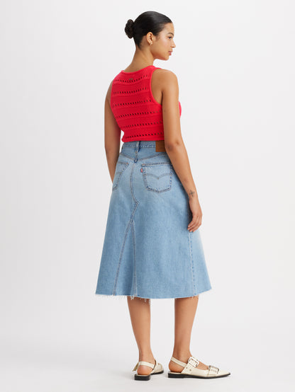 ハイライズ Aラインスカート ライトインディゴ