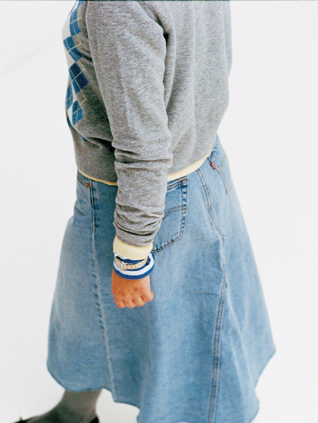 ハイライズ Aラインスカート ライトインディゴ